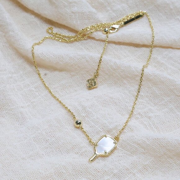 Kendra Scott Pickleball Gold Ivory Mother-of-Pearl Pendant Necklace - Picture 2 of 3